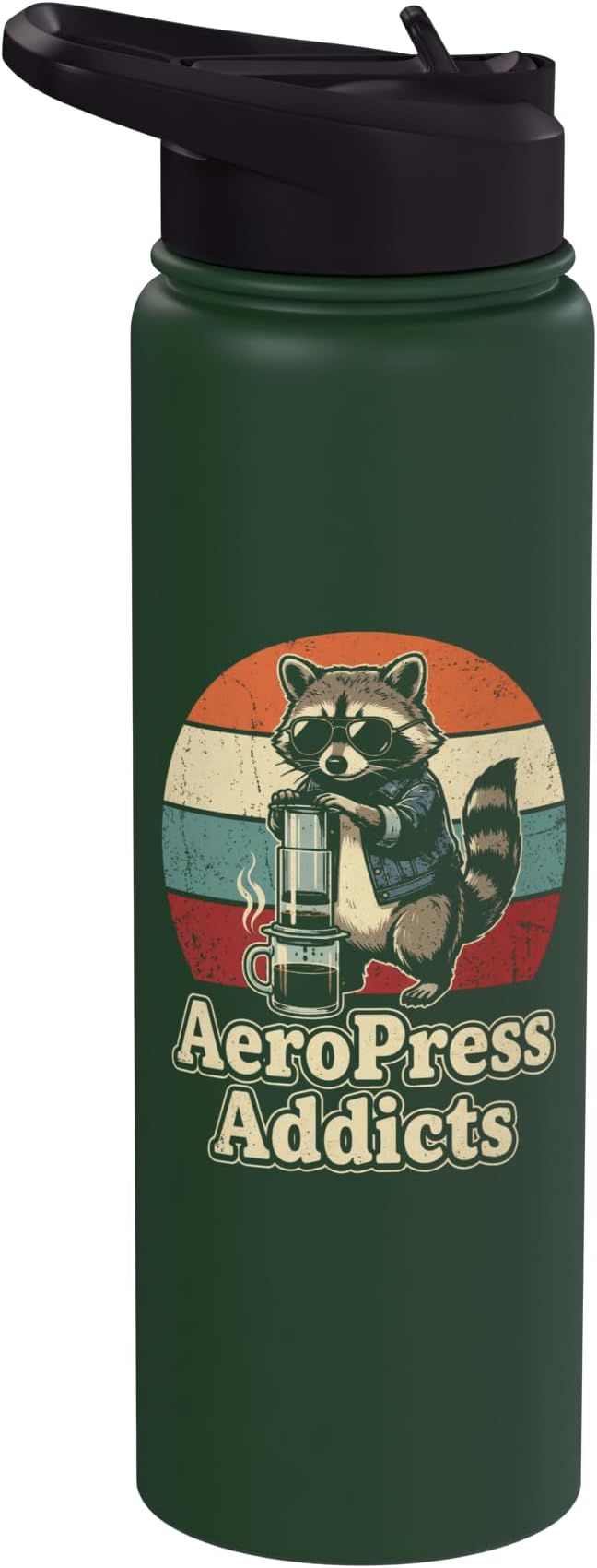 Retro Raccoon Coffee Lover Shirts AeroPress Addicts Stainless Steel Insulated Water Bottle