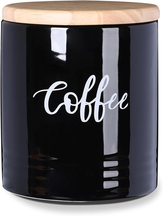 LEETOYI Porcelain Food Storage Containers with Lid, 4.5 Inch 31oz, Black Labeled Coffee