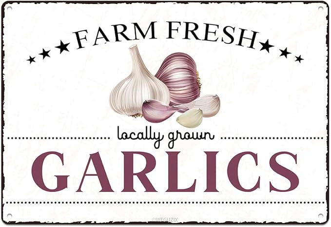 Vintage Garlics Metal Signs Wall Decor Funny Vegetables Art Poster Decorative for Home Farmhouse Kitchen Garden Cafe Bar Farm Porch Fence Yard 12X8 Inch Aluminium Hanging Plaque by WEGUZIX