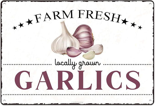 Vintage Garlics Metal Signs Wall Decor Funny Vegetables Art Poster Decorative for Home Farmhouse Kitchen Garden Cafe Bar Farm Porch Fence Yard 12X8 Inch Aluminium Hanging Plaque by WEGUZIX