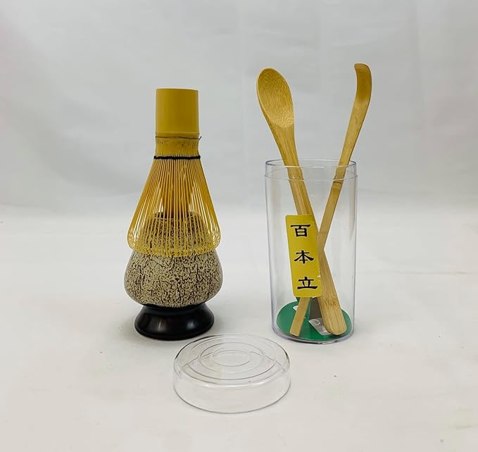 JapanBargain 4729, Matcha Whisk Set Japanese Chasen Bamboo Whisk Tea Spoon and Tea Scoop Chashaku and Whisk Stand Green Tea Ceremony Whisk Set (Whisk+Stand+Scoops)