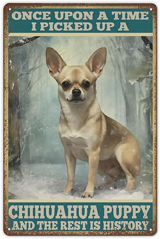 Tin Sign Chihuahua Puppy Metal Poster Tin Signs Painting Retro Metal Poster Bathroom Vintage Wall Decor by Unknown