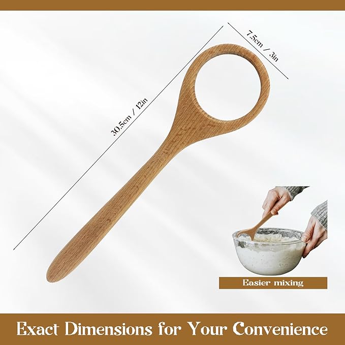 12 Inch Solid Wood Dough Whisk for Sourdough Bread Baking - Heavy Duty Mixing Tool for Cookie Dough, Pizza Pastry Batter - Natural Kitchen Baking Utensil with Ergonomic Handle