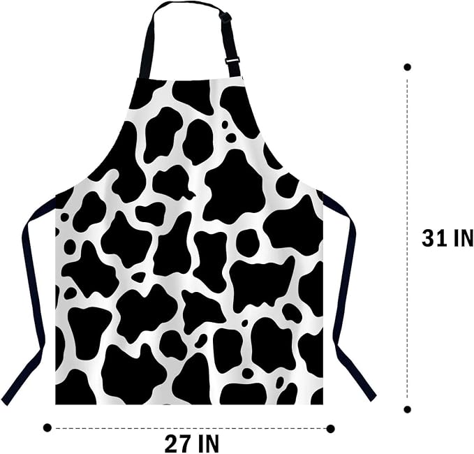 Black and White Cow Kitchen Apron for Women Men, Unisex Adjustable Cooking Apron, Waterproof Apron for Home Kitchen, Restaurant, Coffee House - Image 2