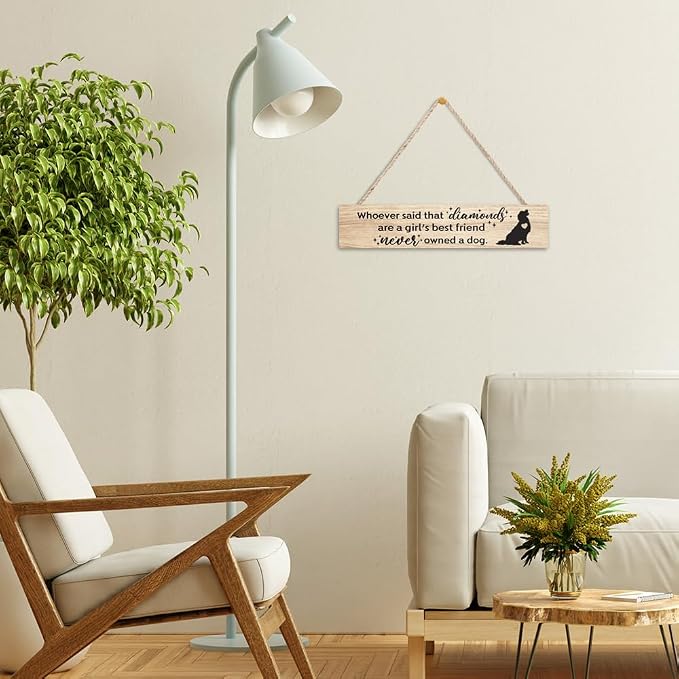 AGMDESIGN Whoever Said Diamonds are a Girl’s Best Friend Never Owned a Dog Wood Sign, Dog Lover Gifts, Female Pet Owner Wall Decor for Home Bedroom Shelf, Veterinarian Office Hanging Wooden Plaque - Image 6
