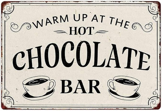 Warm Up At The Hot Chocolate Bar Metal Tin Sign Vintage Decoration Crafts Sign For Home Kitchen Farmhouse Coffee Bar Cafe Inspirational Quotes Wall Decor 8X12 Inch Christmas Gifts by ZUGUBAQ