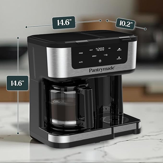 Dual Brew Coffee Maker | 12 Cup Glass Carafe & Single Serve K-Cup Combo | Programmable Touchscreen Coffee Machine for Ground Coffee or Pods | Auto Shut-Off, Black
