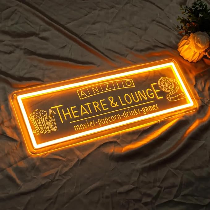 Custom Theatre & Lounge Neon Sign, Personalized Home Theater LED Neon Light, Movie Room Decor Neon Sign for Wall, Game Room, Man Cave, Home Cinema, Birthday & Housewarming Gift