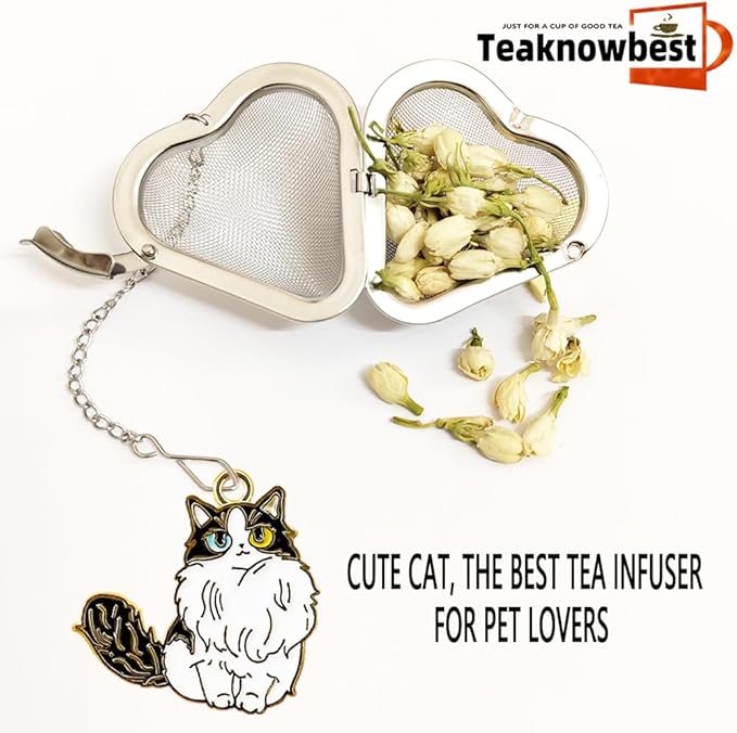2 Pcs Ragdoll Cat Fun Tea Steeper, Tea Infusers, Heart Shaped Tea Balls + Cute Animal Pendant, Reusable Tea Steeper Makes Afternoon Tea Meaningful (2, cute cat)