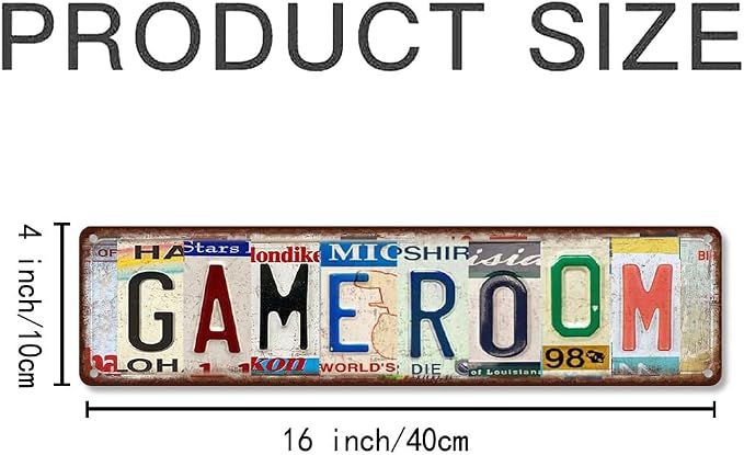 Saraheve Vintage Metal Game Room Decor Sign - 16x4" License Plate Style Wall Art - Easy to Hang Gaming Room Accessories & Decor Gift for Teen Boy Room and Man Cave - Image 2