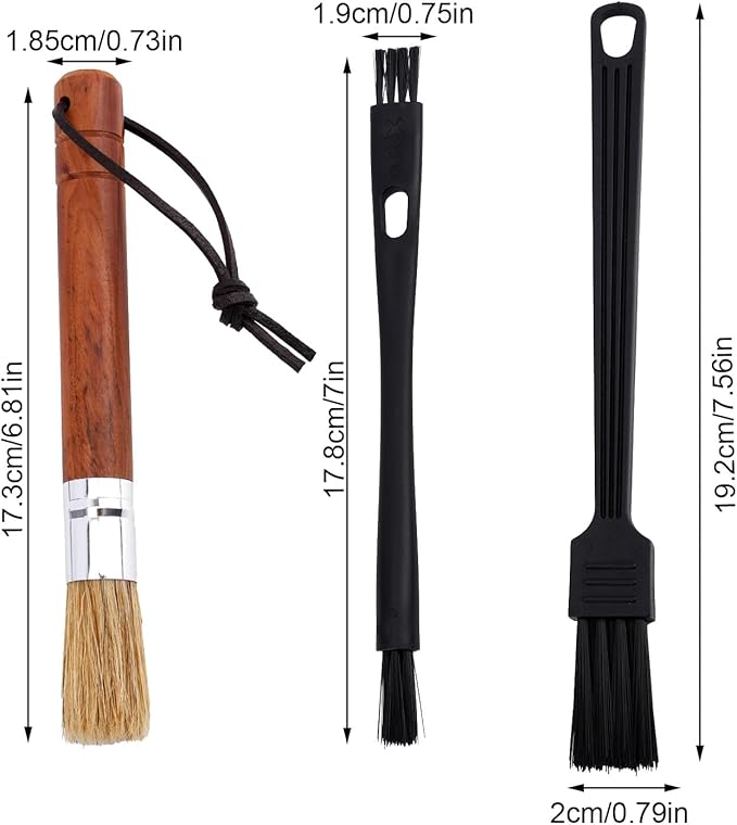 3pcs Coffee Grinder Cleaning Brush Set, Espresso Machine Brush Cleaner Tool with Wooden Handle & Soft Bristles Professional Cleaning Brushes Kit for Coffee Burr Washing Scrub Barista Accessories