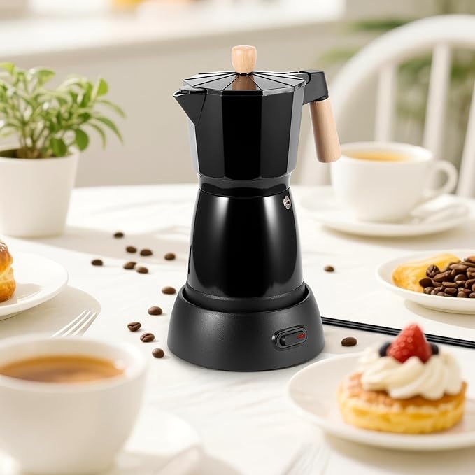 Electric Espresso Coffee Maker, 6 Cup Coffee Pot with Detachable Base Portable Aluminum Italian Moka Maker Electric Moka Pot for Home Cafe Outdoor Office