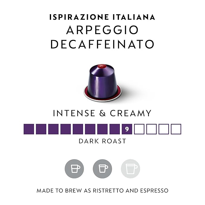 Nespresso Capsules Original Line, Arpeggio Decaffeinato, Dark Roast Coffee, 50-Count Coffee Pods