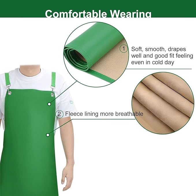 SHEOMERN Waterproof Rubber Apron, 43" Anti-Tear Heavy Duty Vinyl Adjustable Thicker Cross Back Dishwasher Apron for Restaurant Dishwashing, Butcher, Lab Work, Dog Grooming Green