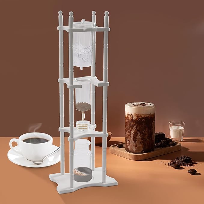 Cold Brew Drip Tower, 2500ML Japanese Cold Brew Maker Manual Cold Brew Coffee Tower Drip System for 25 People 4 to 6 Hours Instead at Home, in Coffee Shops 11.02 x 9.65 x 45.28 Inch (White)