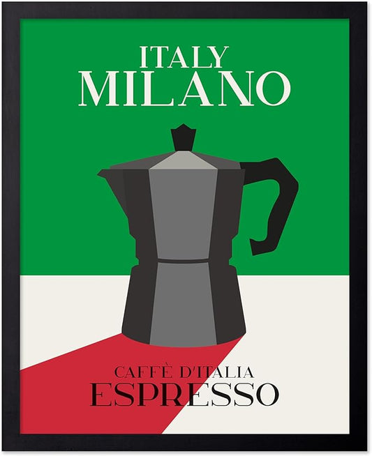 Poster Master Moka Pot Print - Espresso Poster - Italian Coffee Art - Great Gift for Barista, Coffee Lovers, Café Owner - Perfect Wall Decor for Dining Room, Kitchen - 8x10 Black Framed