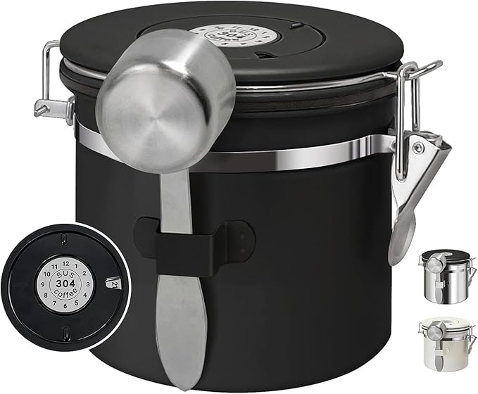 1.2L Airtight Vacuum Coffee Canister, Stainless Steel Storage Container for Coffee Beans and Grounds with Scoop.Suitable for coffee powder, coffee beans, rice, tea leaves, sugar, flour, and grains