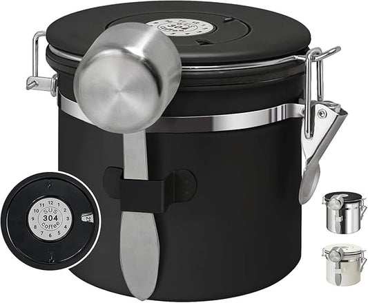 1.2L Airtight Vacuum Coffee Canister, Stainless Steel Storage Container for Coffee Beans and Grounds with Scoop.Suitable for coffee powder, coffee beans, rice, tea leaves, sugar, flour, and grains