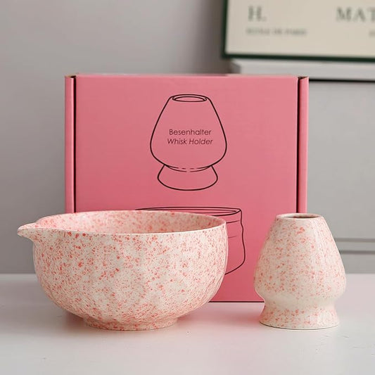 Ceramic 2-Piece Matcha Bowl Set Red gift box (red and white)
