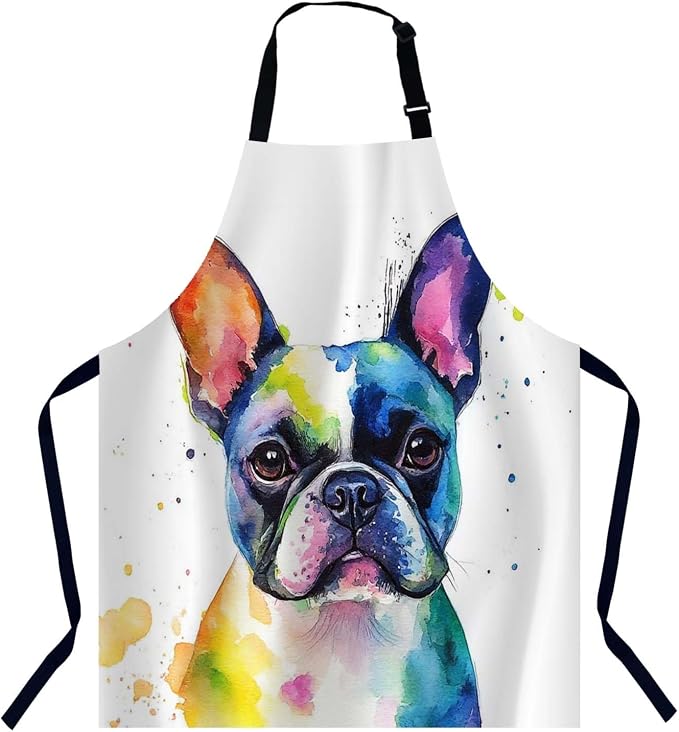 Watercolor French Bulldog Kitchen Apron for Women Men, Adjustable Apron Chef Bakers Apron Cooking Apron Cooking Baking Gardening by Unknown