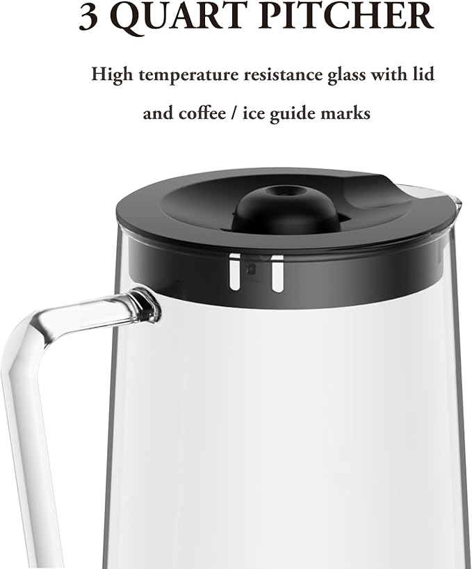 Ice Tea Maker with 2.5QT Cold Brew Coffee & Iced Tea Pitcher, Strength Selector, Reusable Filter for Lemonade, Fruit Infused Water (Black)