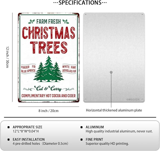 Christmas Signs Home Decor Vintage Art Poster Metal Hanging Plaque Kitchen Cafe Bar Farmhouse Porch Yard Outdoor Indoor Decorations Funny Xmas Gift 8X12 Inch (Farm Fresh Christmas Tree Sign) - Image 2