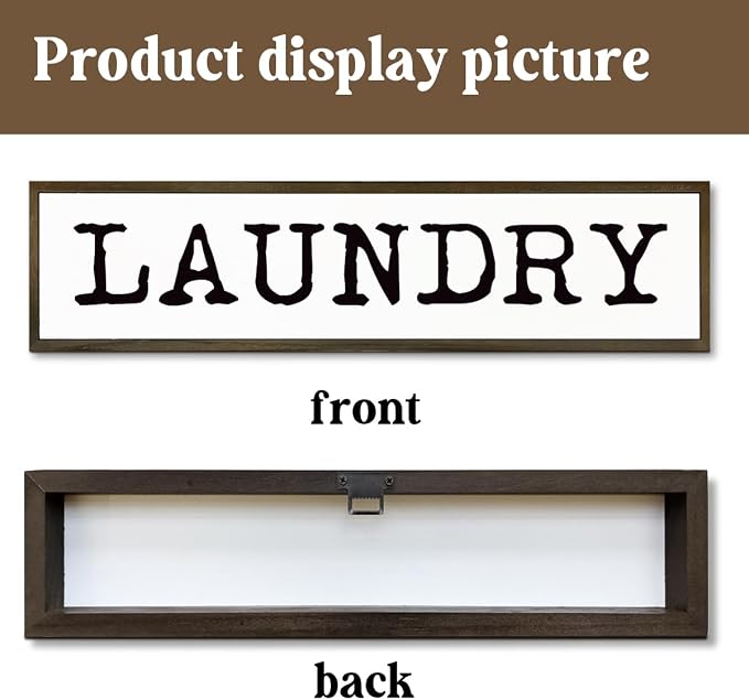 Laundry Signs Wall Decor, Rustic Hanging Decor, Wood Sign for Home Bathroom Laundry Room, Farmhouse Table Shelf Decoration, Framed Box Wood Signs 17.8x4x1.2 inches - Image 3