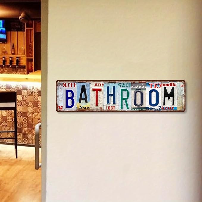 Vintage License Plate Bathroom Sign – 16x4 inch Funny Metal Tin Sign for Restroom Decor, Rustic Wall Art for Home, Cabin, Farmhouse or RV - Image 7