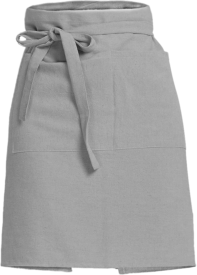 Cityelf Half Apron for Women Men Cotton Linen with 2 Large Pockets Waist Short Bistro Server Aprons Waiter Waitress Unisex by Cityelf