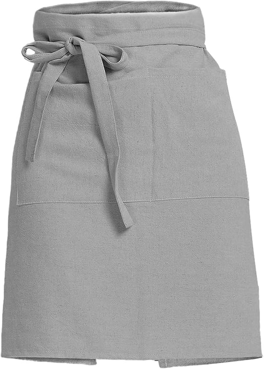 Cityelf Half Apron for Women Men Cotton Linen with 2 Large Pockets Waist Short Bistro Server Aprons Waiter Waitress Unisex by Cityelf