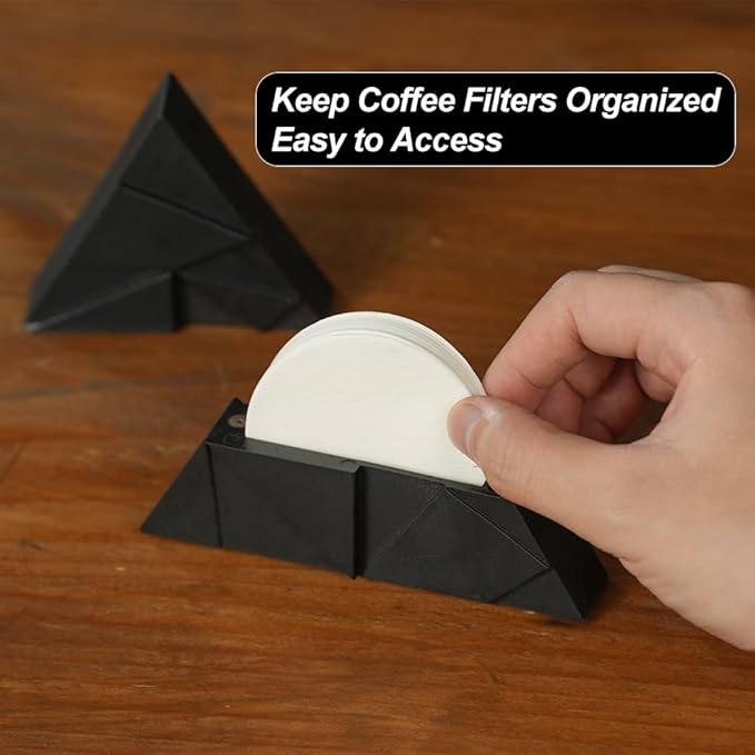 Espresso Paper Filters Storage Holder - CAFEMASY Triangle Coffee Filter Container with Lid Compatible with Aeropress Standard Filters and Espresso Filters
