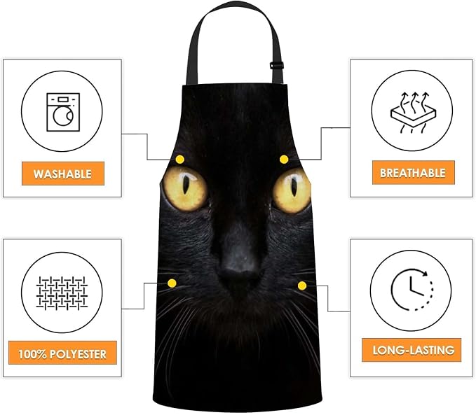 Black Cat in the Dark Waterproof Apron Kitchen Chef Aprons Bibs for Grooming Cooking Baking Painting Gardening - Image 4