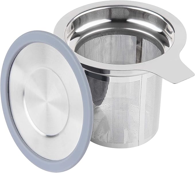 Vaincre Extra Fine Mesh Tea Infuser/Strainer, Stainless Steel Loose Leaf Tea Steeper/Diffuser with Large Capacity Basket and Lid, Fits Teapots, Mugs, Cups