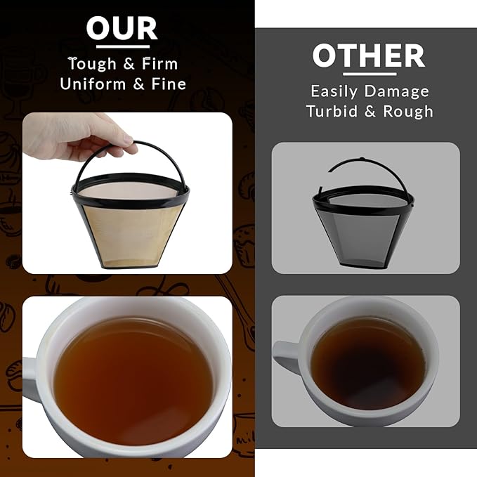 Coffee Filters #4 for Braun Coffee Maker, 2 Pack Reusable Cone Coffee Filters for Braun 10–14 Cup Drip Coffee Makers
