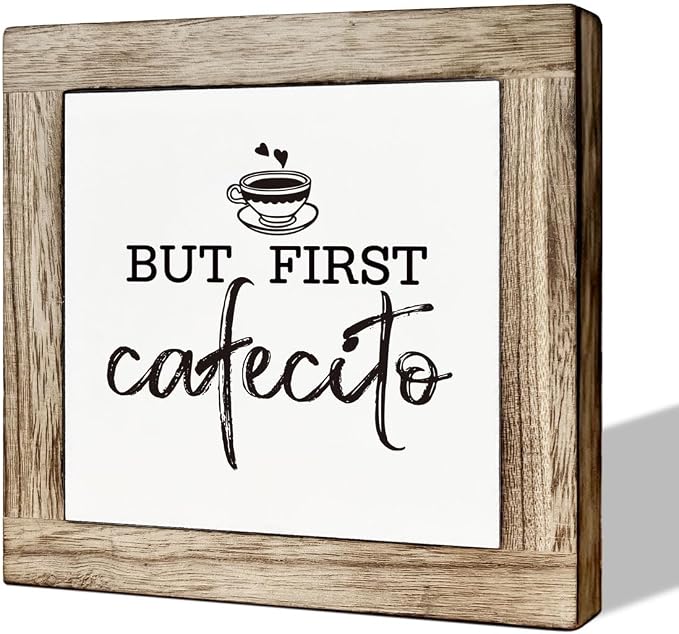 But First Cafecito Sign - Wooden Coffee Decor for Home & Office, Funny for Coffee Lovers by MLTEye
