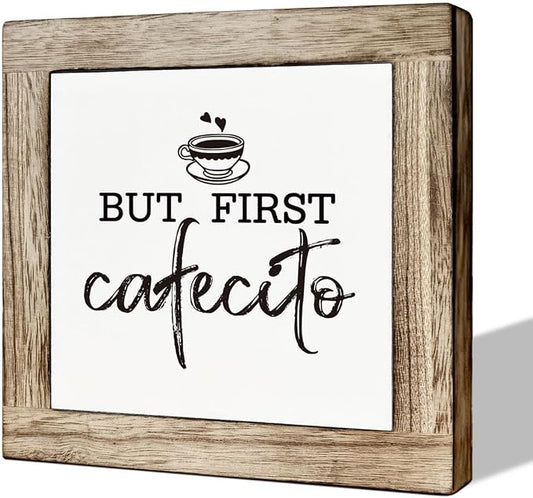But First Cafecito Sign - Wooden Coffee Decor for Home & Office, Funny for Coffee Lovers by MLTEye