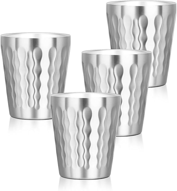 Stainless Cups, 10 oz Insulated Tumbler, 4 Pack Double Wall Unbreakable Stackable Water Tumblers Insulated Metal Cup Premium Drinking Glasses for Travel Camping Home Outdoor