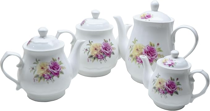 European Style Porcelain Teapot, Small Teapot with Flowers Coffee Tea Water Pot Vintage Ceramic Litter Kettle (14oz)