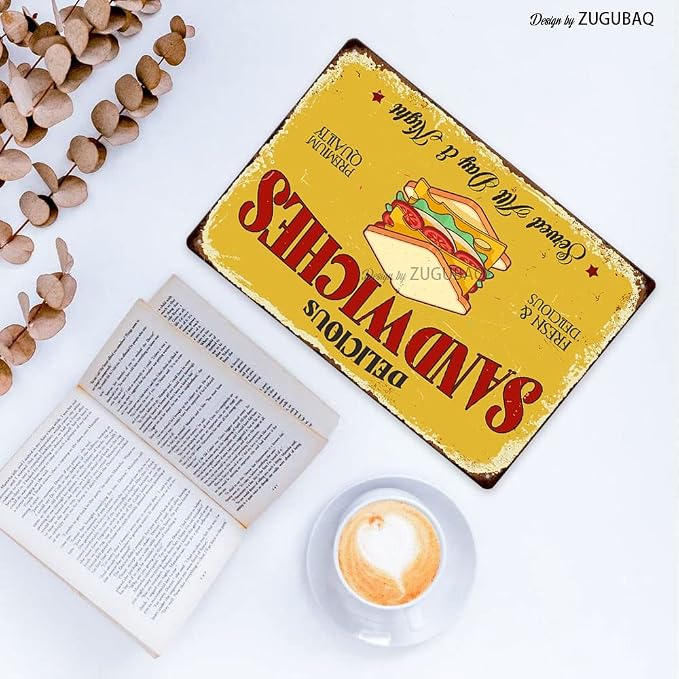 Sandwiches Tin Signs Vintage Metal Sign Funny Food Art Printing Poster Wall Decor for Home Kitchen Bar Restaurant Cafe Pub Indoor Outdoor 12x8 Inch Hanging Plaque - Image 4