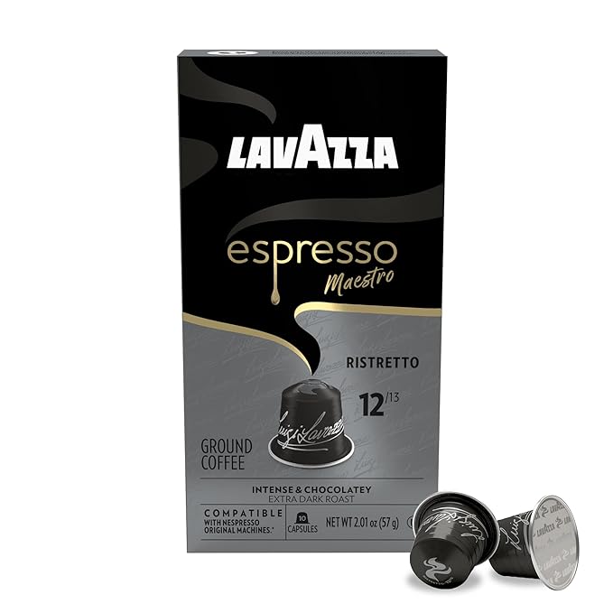 Lavazza Espresso Maestro Ristretto Aluminum Capsules Compatible with Nespresso* Original Machines,Dark Espresso Roast,Arabica and Robusta Blend (120 Total Capsules),10 Count(Pack of 12)
