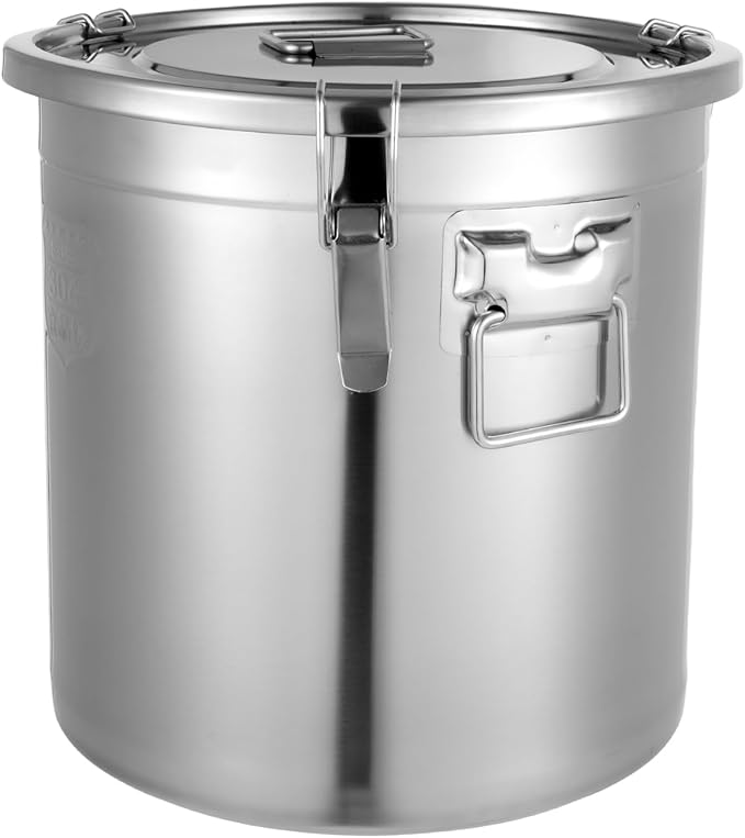 304 Stainless Steel Airtight Canister, Kitchen Metal Food Storage Canisters w/Airtight Lid & Locking Clamp, Cereal Container for Rice Flour Milk Coffee Bean, Silver (33L)