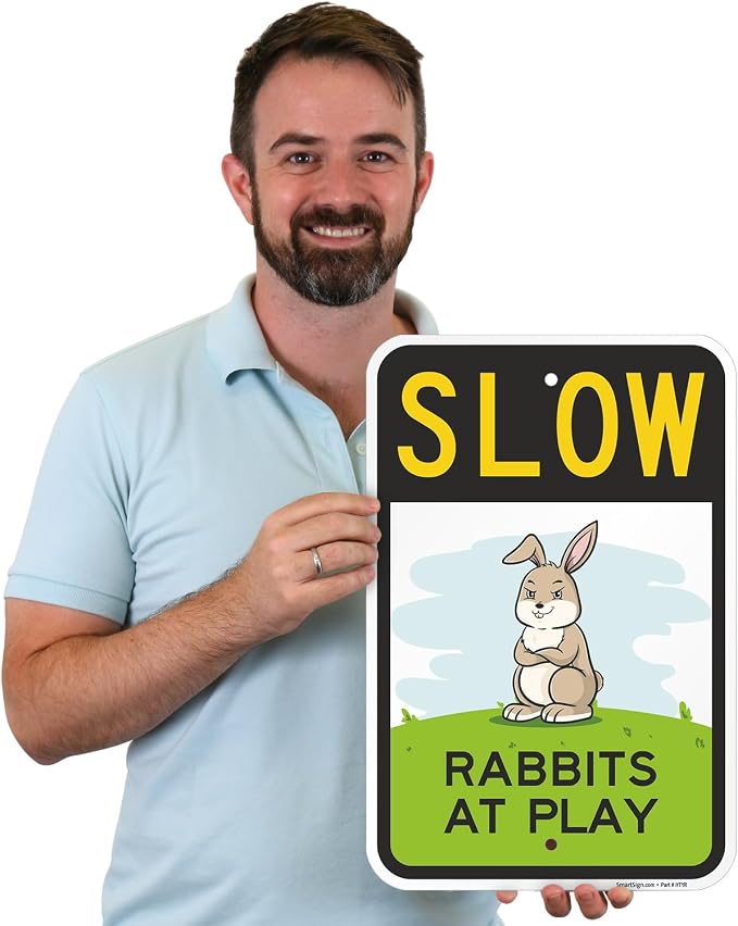 SmartSign Slow Rabbits At Play Funny Animal Sign - 12" x 18", 63 mil Laminated Rustproof Aluminum Metal, Pre-Drilled Holes, For Gift, Yard, Cafe, Room Decor, Outdoor, Made in USA - Image 2