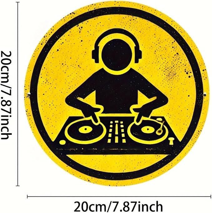 1pc Vintage DJ Themed Iron Sign, 8x8 inches, Circular Wall Art, Multipurpose Home/Room/Restaurant/Bar/Café/Garage Decor, Wall Hanging, No Electricity Needed - Image 4