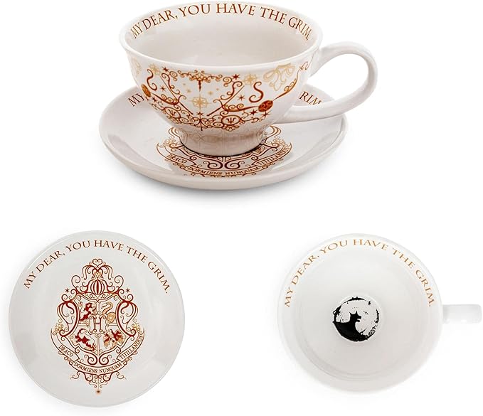 Harry Potter Grim 12-Ounce Ceramic Teacup and Saucer Set | Official Wizarding World Collectible | Hogwarts-Themed Magical Tea Party Gift Set | Place Setting For 1
