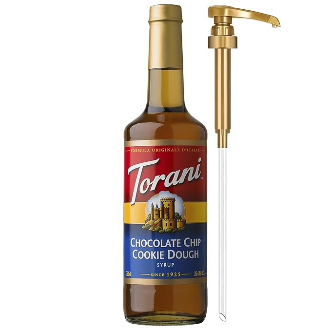 Torani Coffee Syrup, Chocolate Chip Cookie Dough Flavored Syrup for Drinks, Glass Bottle with Pump Included, 25.4 Fl Oz