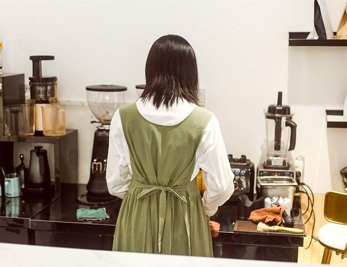 Premium Plus Size Apron Adjustable Waistline Bib Apron,Soft Cotton Blend Apron with Pockets (Light Green) - Image 6