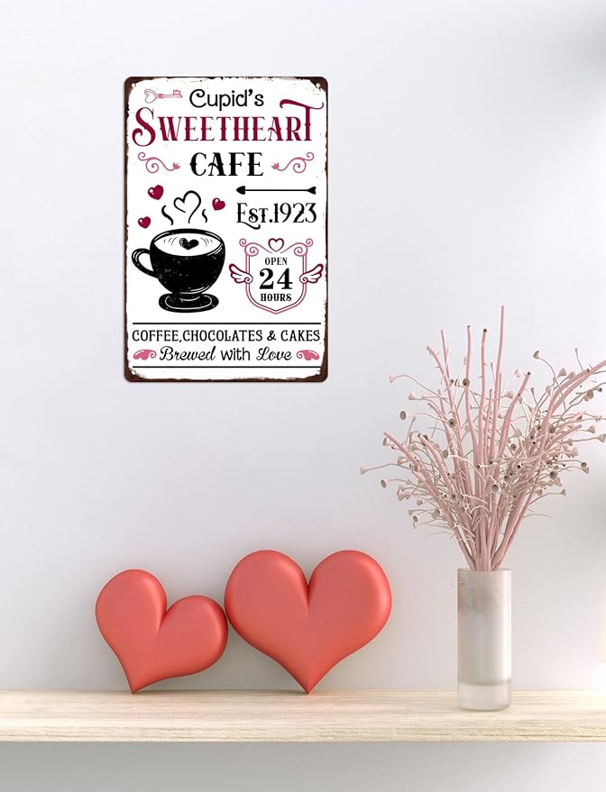 Cupid’S Sweetheart Cafe Retro Metal Tin Sign Vintage Poster Valentine's Day Sign for Kitchen Home Bar Coffee Wall Decor 8x12 Inch - Image 6