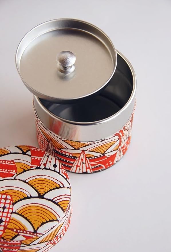 Japanese Pokkan Matcha Coffee Spice Tea Tin Canister Washi Paper Storage with Lid 7.05 oz Capacity (Eto, S)