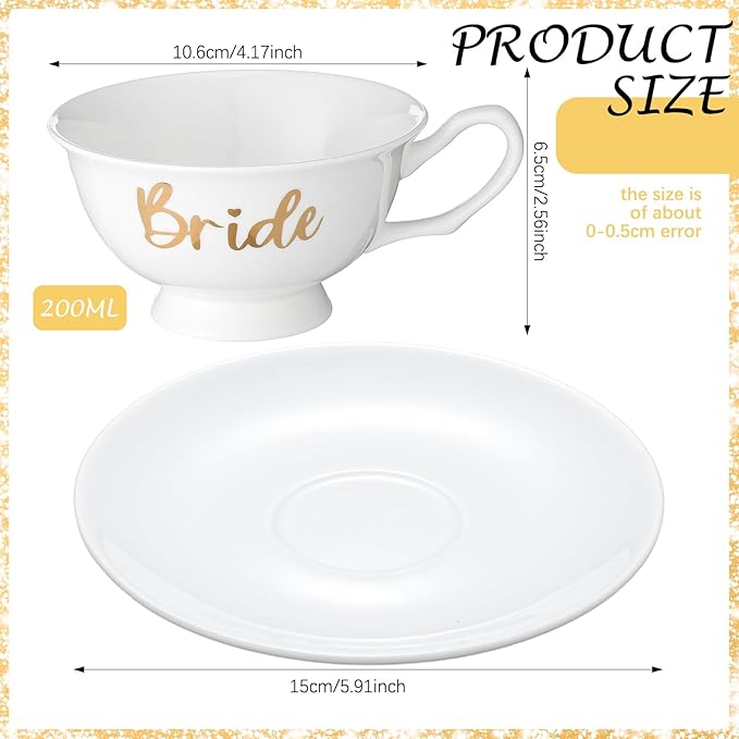 Rtteri Bride Teacup and Saucer Set 7oz Bridal Shower Teacup Porcelain Ceramic Tea Cups for Bridal Shower Tea Party Wedding Decor Victorian Elegant Coffee(Vintage Color,Floral)