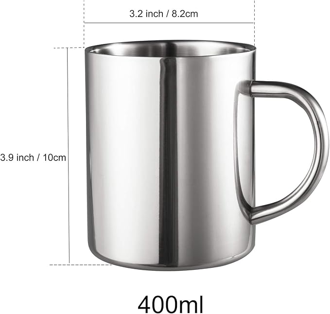 IMEEA 13.5oz Stainless Steel Coffee Mug, Double Walled Cup with Handle for Coffee & Latte, Camping Use, Set of 2